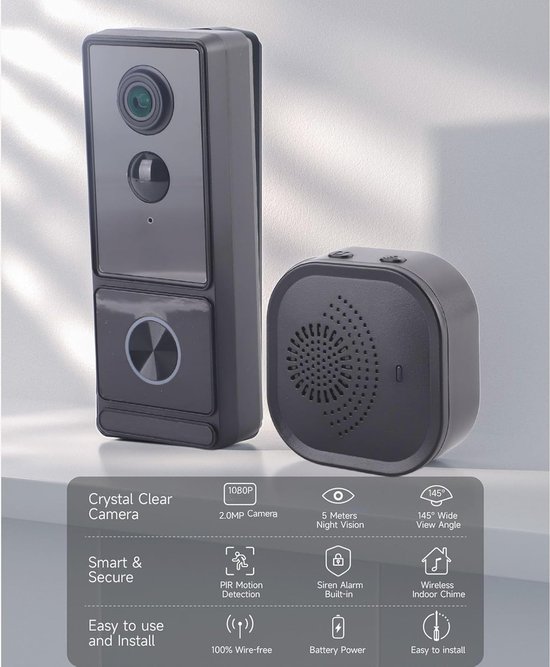 1080P Draadloze Deurbelcamera, 2.4G 5G WIFI 1080P Draadloze Deurbelcamera, 2.4G 5G WIFI