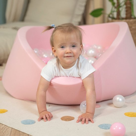 Selonis Ballenbad voor kinderen met 200 ballen ∅6cm 90x30cm - Ballenbak voor Baby's rond - Ballenbak ballen kleurrijke - Met schuimvulling - Ballenbad foam - Voor sensorische - Roze: Poederroze Parel Transparant van Selonis — afbeelding 3