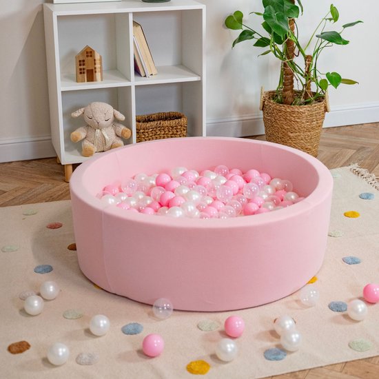 Selonis Ballenbad voor kinderen met 200 ballen ∅6cm 90x30cm - Ballenbak voor Baby's rond - Ballenbak ballen kleurrijke - Met schuimvulling - Ballenbad foam - Voor sensorische - Roze: Poederroze Parel Transparant van Selonis — afbeelding 5