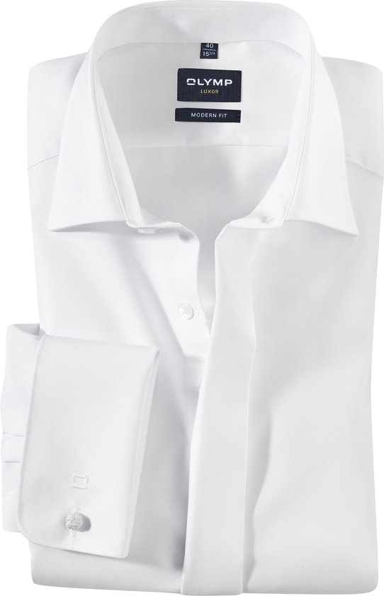 OLYMP Luxor modern fit overhemd - smoking overhemd - mouwlengte 7 - wit met Kent kraag - Strijkvrij - Boordmaat: 41