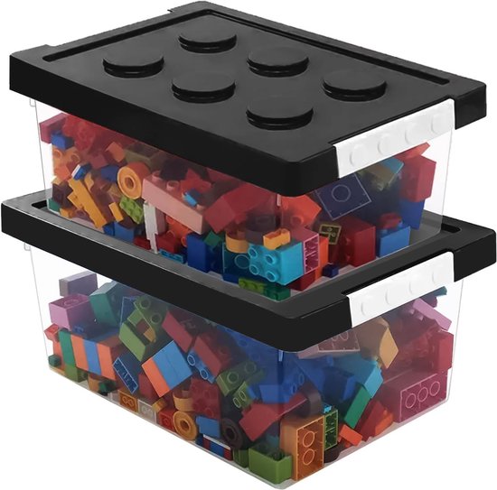 Kerhouze 4-delige set opbergdozen met bamboe deksel, opbergdozen van kunststof, stapelbaar, kleine opbergdoos met handvatten voor keuken slaapkamer 26 * 17.8 * 15.5 cm, 6.5L