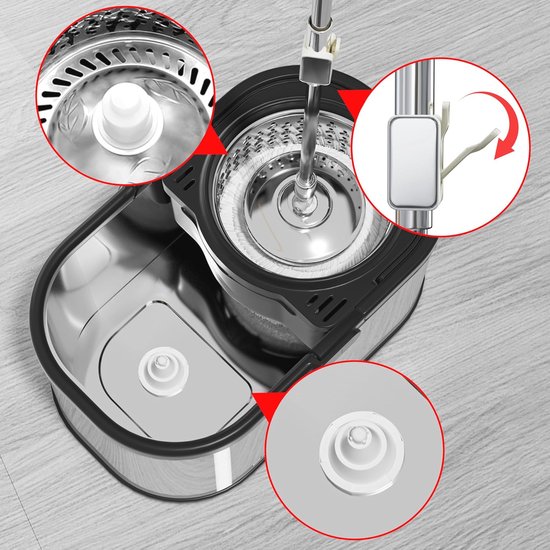 360° Draaibare Dweil Emmer Set met Microfiber Pads voor Efficiënte Schoonmaak