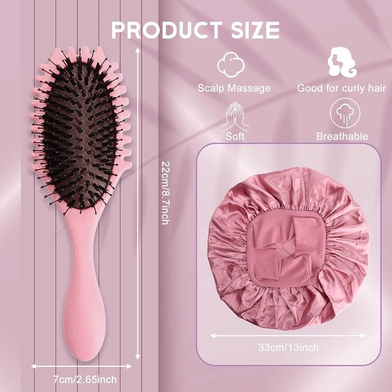 Satijnen haarkap, 2 stuks, zijden kap, nachtslaapmuts met elastische band, slaapmuts, haarbescherming, satijnen kap om te slapen, haarnet voor dames en meisjes (zwart roze