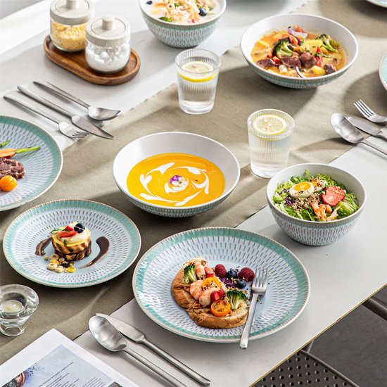 Service de table de Luxe - 32 pièces - 8 personnes - Porcelaine - Service d'assiettes - Assiettes plates - Assiettes à dessert - Assiette creuse - Kom - Vert