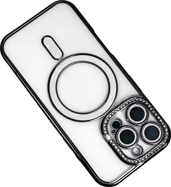 Étui adapté pour iPhone 15 Plus Étui Magsafe Protecteur d'objectif Zwart - Couverture arrière de Luxe en diamant étincelant
