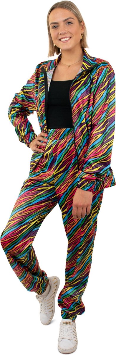 Jaren 80 Retro Trainingspak Kleurige Zebra Strepen Dames - Vrouw