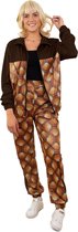 PartyXplosion - Hippie Kostuum - Oldschool Jaren 70 Retro Trainingspak Wendy - Vrouw - Bruin - Large - Carnavalskleding - Verkleedkleding