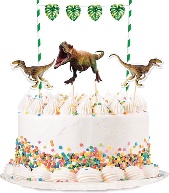 29-delige taartdecoratie, dinosaurusset, kunststof, taartdecoratie, dinosaurus, taarttopper met bladeren en dinosaurusfossiel voor het verjaardagsfeest van een jongen