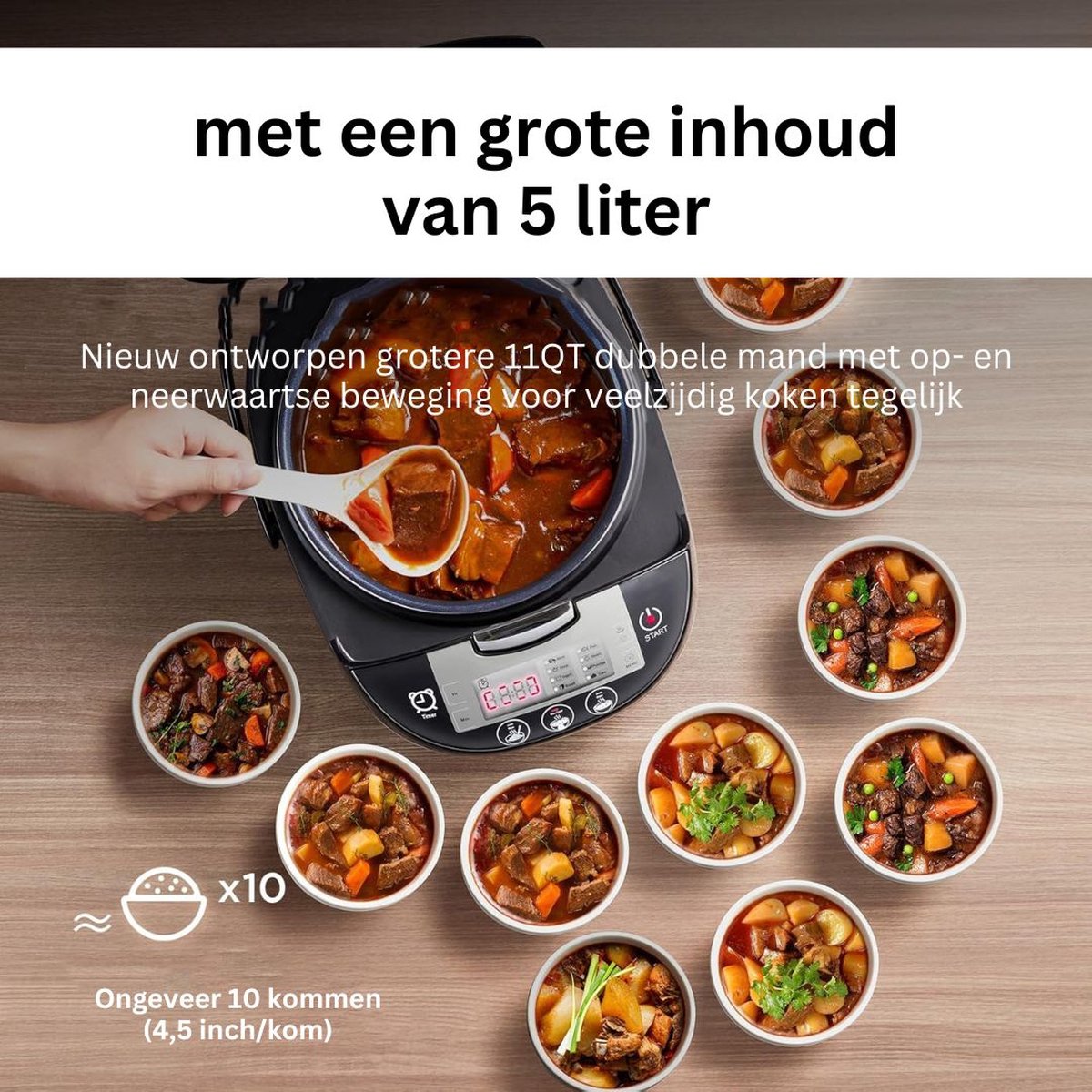 MKSS® Slowcooker met Timer - Keramische Binnenpan - Hotpot - Zwart met Zilver – foto 7