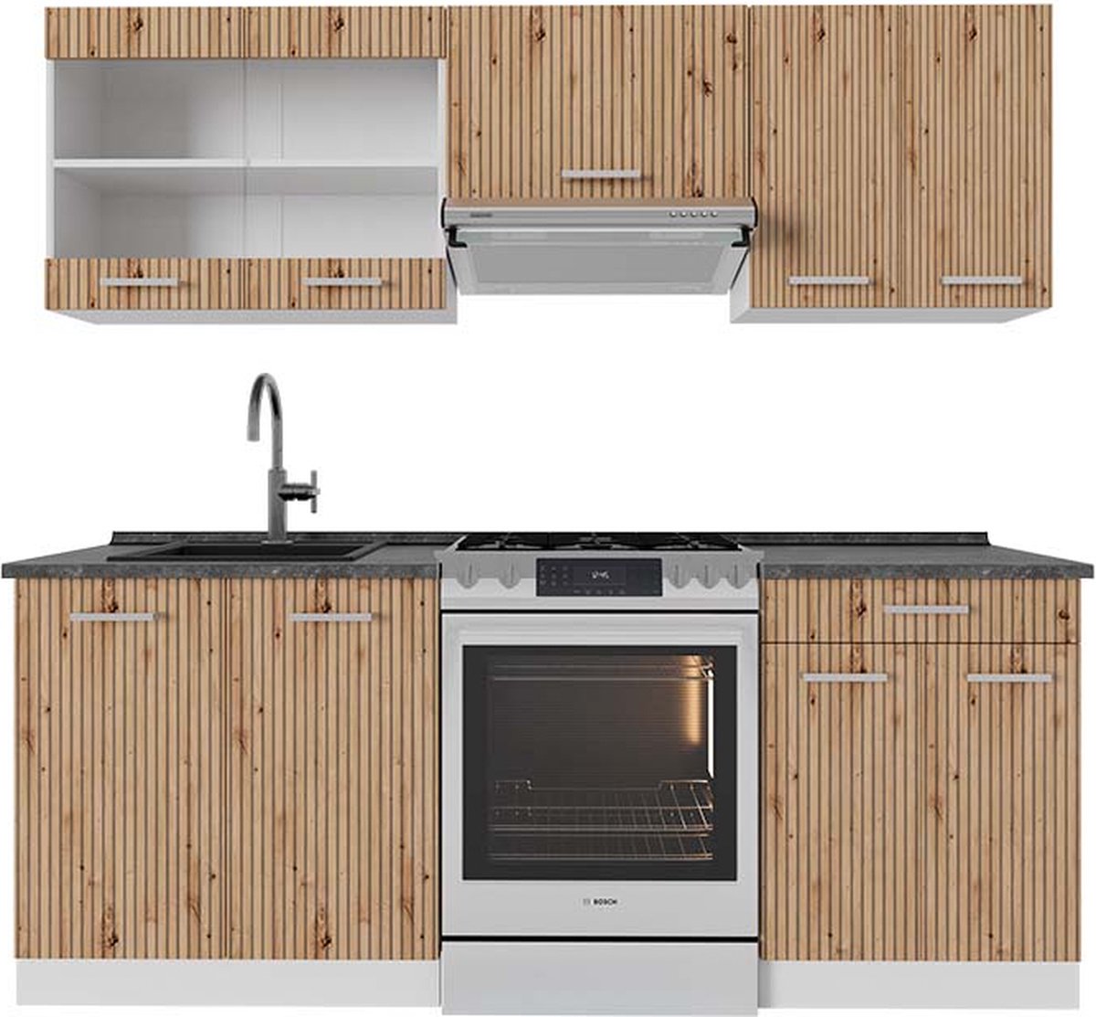 Vicco R-Line Complete keukeneenheid – 200 cm, WB Antraciet Artisanaal eiken/wit