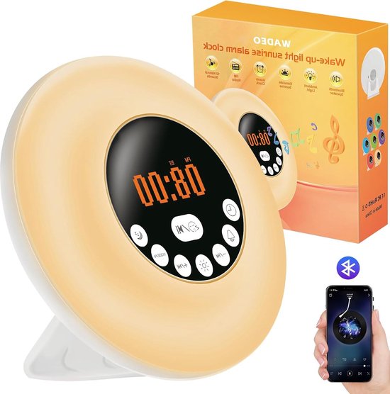 Lichtwekker, wake-up licht, daglichtwekker met zonsopgang, zonsondergang, 7 kleuren, 2 wekkers, 7 natuurlijke geluiden, FM-radio, 20 helderheidsniveaus, led-nachtlampje voor volwassenen (lichtwekker