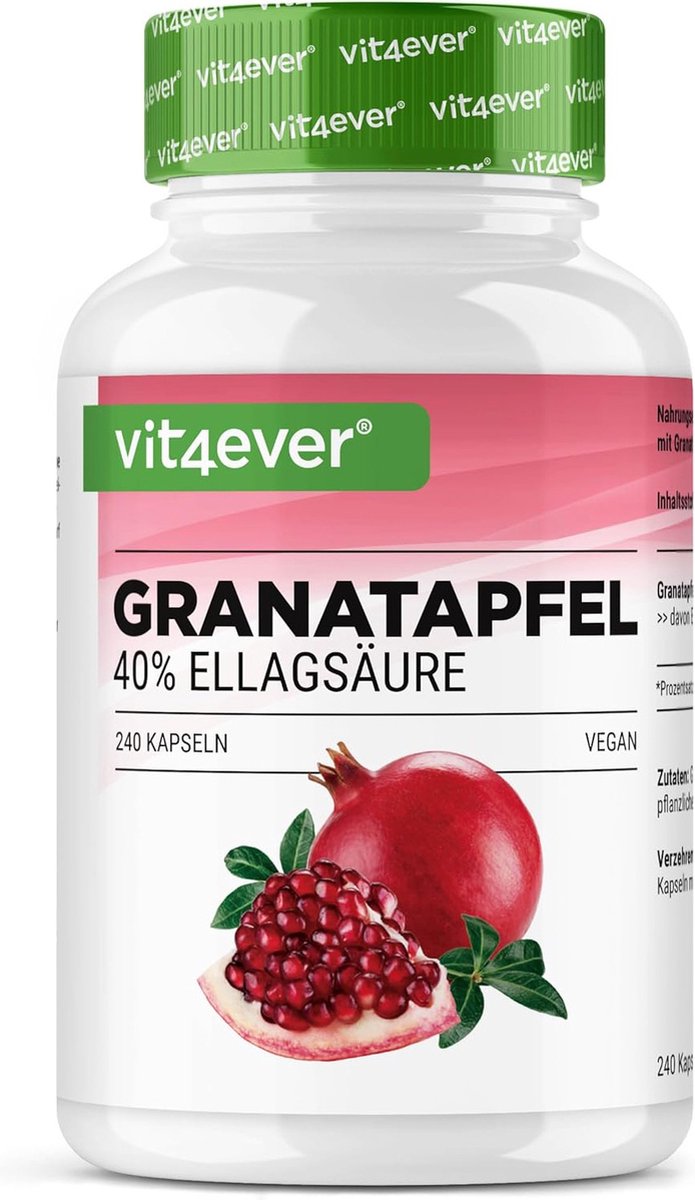 Goedkoopste Granaatappelextract - 240 capsules - 1800 mg per dagdosering - Premium 40 ellaginezuur - Hoog gedoseerd - Veganistisch - Vit4ever