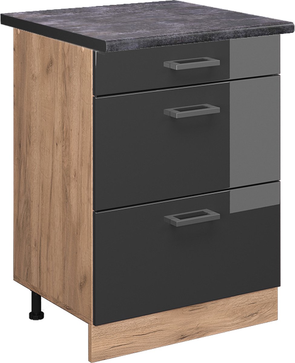 Vicco R-Line Keukenonderkast – 60 cm met laden, WB Antraciet Antraciet Hoogglans