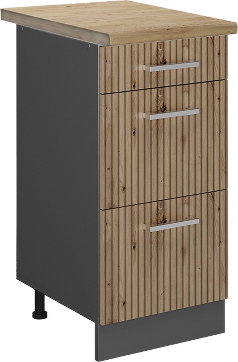 Vicco R-Line Keukenonderkast – 40 cm met laden, WB Eik Artisanaal eiken Artisanaal eiken/Antraciet