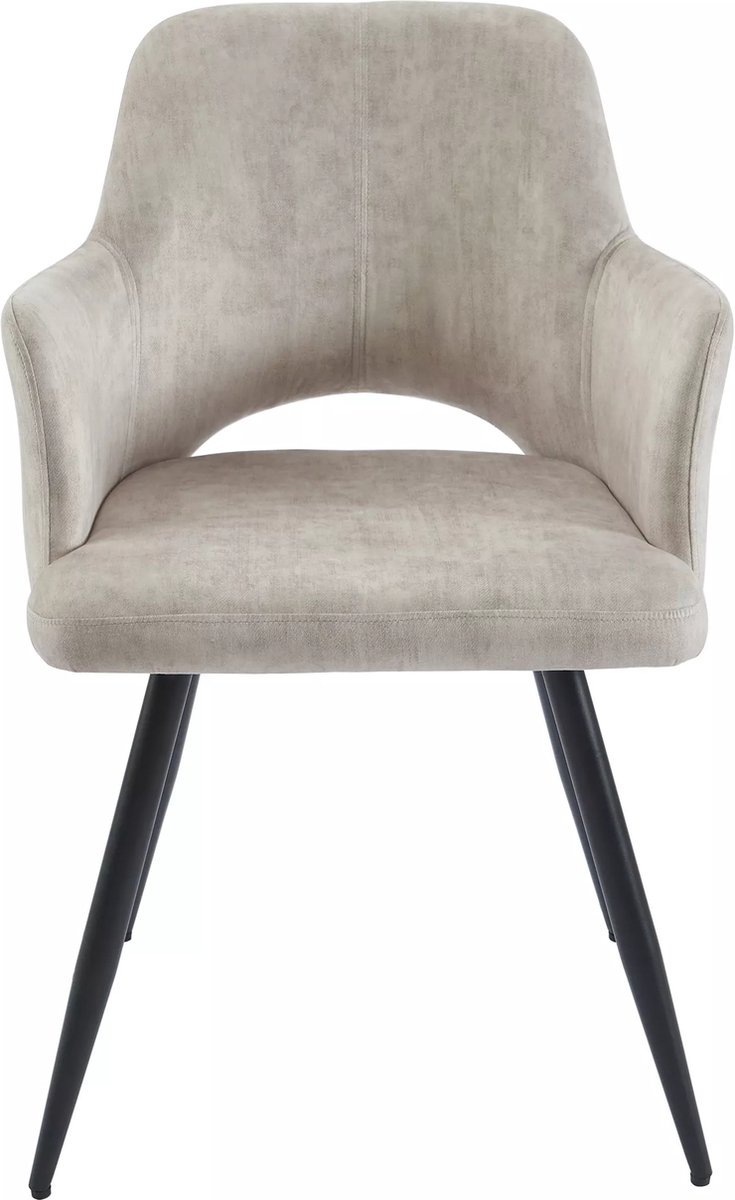 Vente-unique Set van 2 stoelen met armleuningen van stof en zwart metaal - Beige - KADIJA