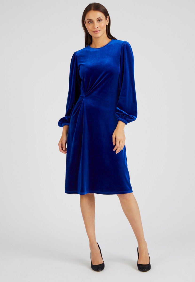 Damart - Jurk gedrapeerd glad velours - Dames - Blauw - 40