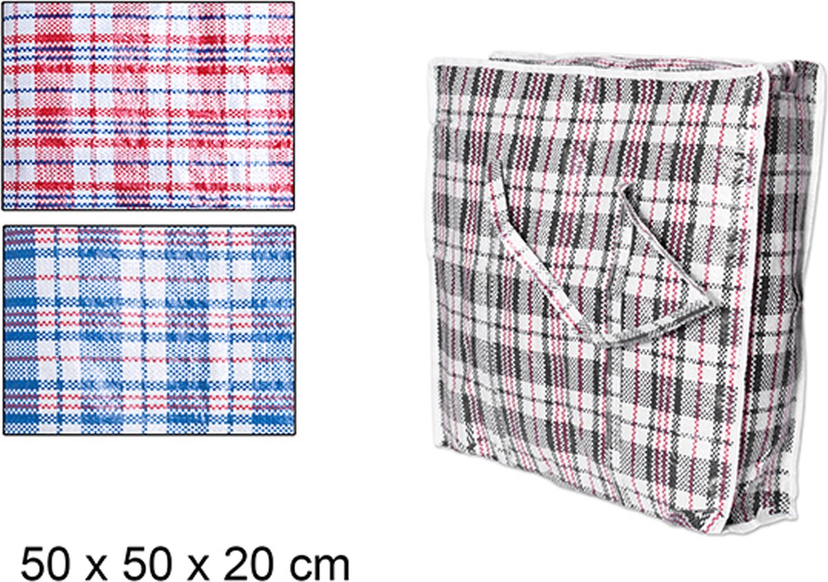 CM Grote opberg tas voor dekens/kussens/speelgoed - met rits - gestreept blauw - 50 x 50 x 18 cm - met hengsels - 95 liter