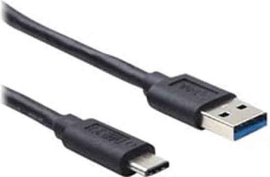 Zwarte Hamlet USB-C naar USB-A 3.2 kabel, 1 meter lang.