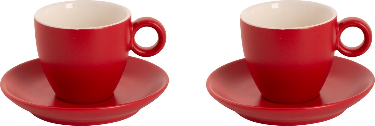 Maastricht Porselein - Koffie kop en schotel - 2 stuks - 17 cl - Rood - Porselein - Koffiekopjes