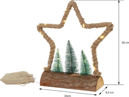 Étoile décorative LED en jute avec éclairage LED