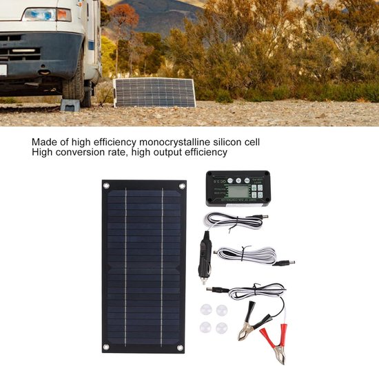 Zonnepaneelkit Monokristallijn Silicium 12V 24V 100A Laadregelaar- Verlengkabel Batterijclip- Draagbare Krachtcentrale voor RV-scheepsboot Off-grid-systeem — afbeelding 2
