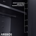 Detail van hoogte-instelbare schappen in een zwarte AREBOS kast.