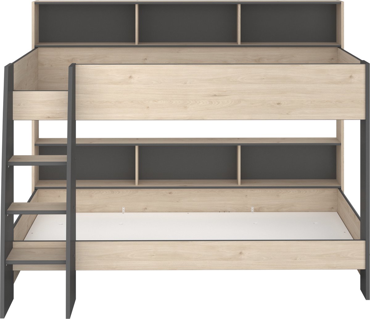 Parisot - Stapelbed Leo - Eik/Grijs - incl. 2 koudschuimmatrassen – 90x200