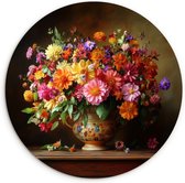 WallCircle® Wandcirkel 60x60 cm - Muurcirkel Kleuren - Boeket - Vaas - Hout - Muurdecoratie woonkamer - Wanddecoratie slaapkamer - Kamer decoratie accessoires - Ronde schilderijen