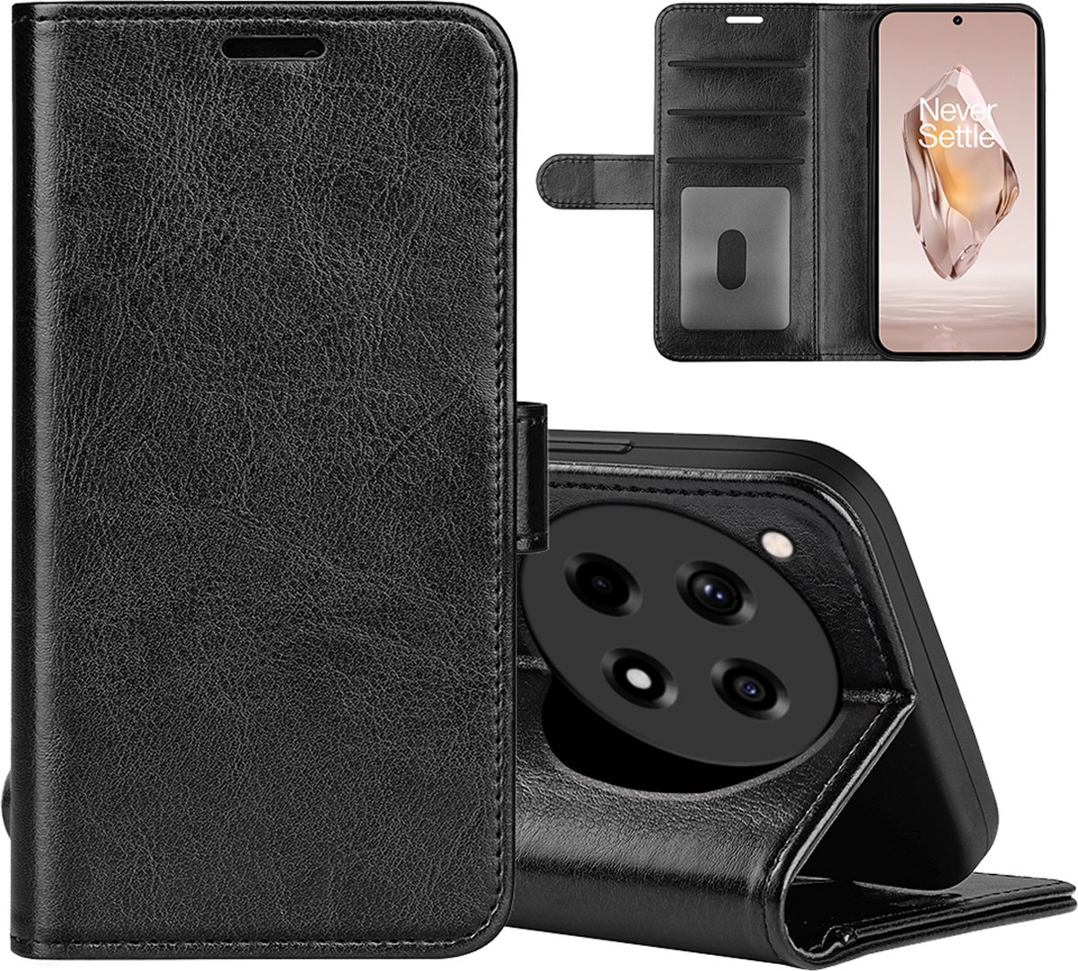 MobyDefend Hoesje - Geschikt voor OnePlus 12R - Wallet Book Case (Sluiting Achterkant) - Zwart