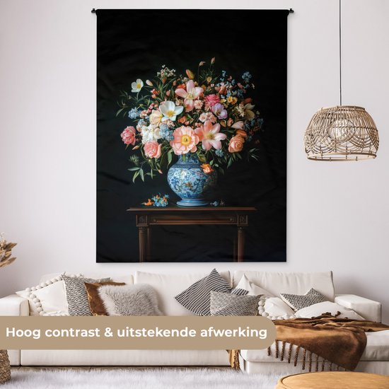Tenture murale 150x200 cm - Toile murale Rose - Fleurs - Vase - Couleurs - Tapisserie - Tapisseries