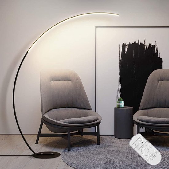 Linkenail LED Vloerlamp – Dimbare Booglamp 170 Cm – Met Afstandsbediening En Voetschakelaar – Modern Design Voor Woonkamer, Slaapkamer En Leeshoek 1 miniatura