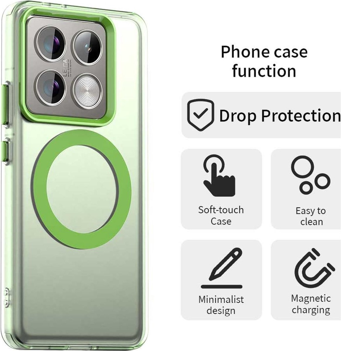 Mobigear Hoesje geschikt voor Xiaomi 14T Pro MagSafe Telefoonhoesje Hardcase | Mobigear Shockproof Backcover | Geschikt voor MagSafe | Geschikt voor Draadloos Opladen met Magnetische Ring | MagSafe Case - Groen