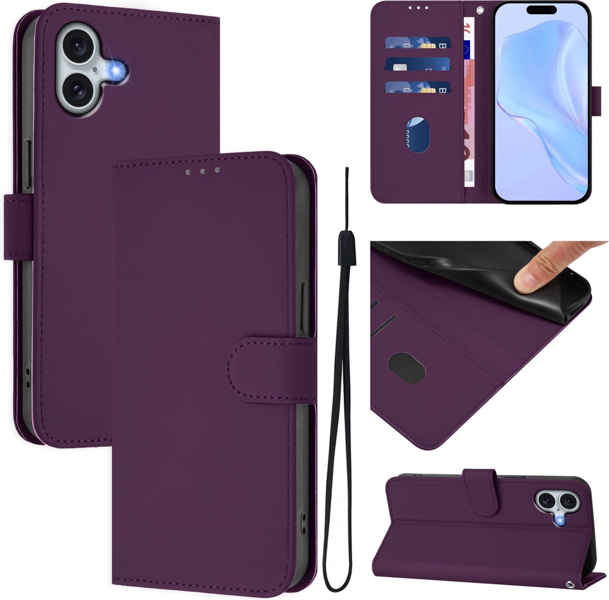Mobigear Telefoonhoesje geschikt voor Apple iPhone 16 Plus Hoesje | Mobigear Urban Wallet Bookcase Portemonnee | Pasjeshouder voor 3 Pasjes | Telefoonhoesje voor Pinpas / OV Kaart / Rijbewijs - Paars