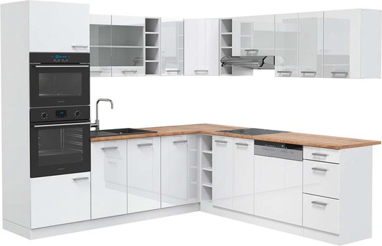 Cuisine d'angle Vicco R- Line – 237 x 247 cm, WB Oak Wit brillant/blanc, WB Oak