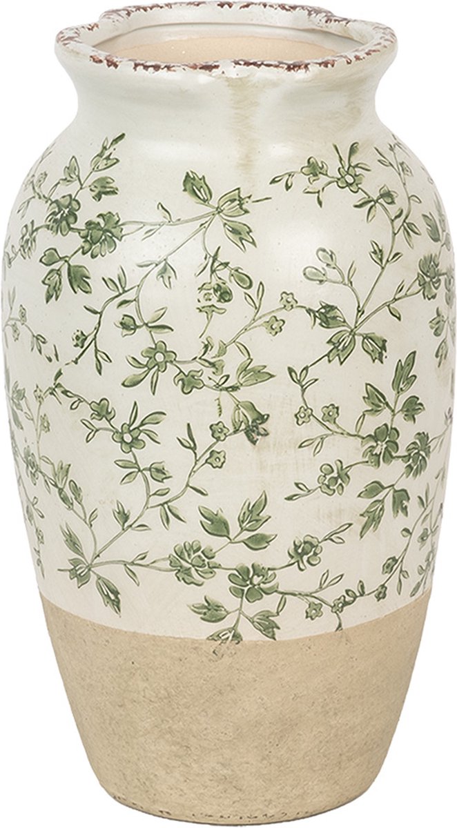 Vaas Ø 16x27 cm Beige Groen Keramiek Bloemen