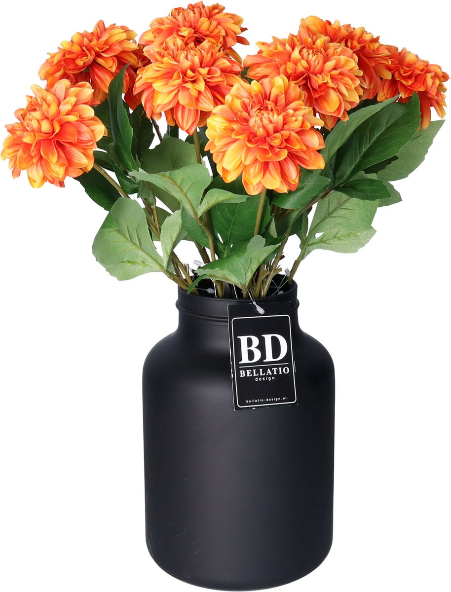 Bellatio Design Kunstbloem Dahlia boeket - 10x stelen - 50 cm - oranje - kunst zijdebloemen