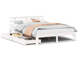 vidaXL - Bedframe - met - lades - massief - grenenhout - wit - 160x200 - cm