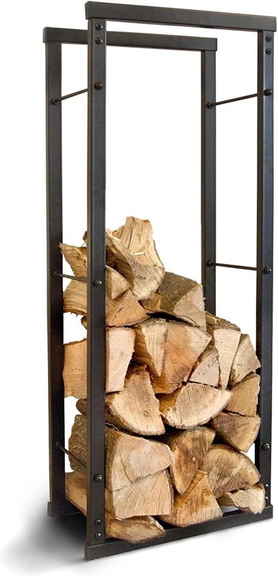 LAWA Living and Lifestyle Brandhoutrek voor binnen en buiten metaal kachelrek 60 x 25 x 150cm beige buiten houtopslagrek houtopslag