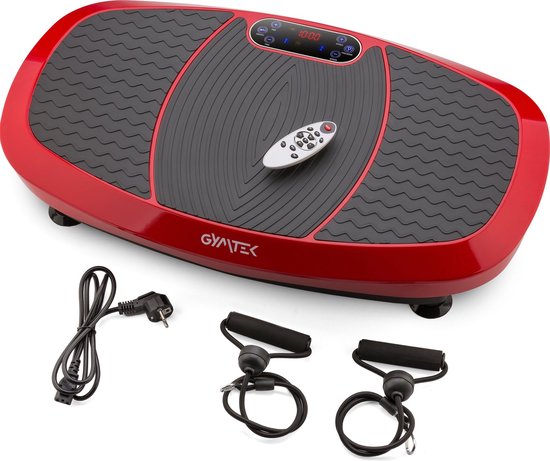 3D-trilplaat met 2 weerstandsbanden, trilplatform, 5 trilmodi, 95 niveaus, lcd-display, max. 120 kg, fitnessapparatuur voor thuis (zwart rood