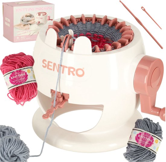 Playos® - Breimachine - Wit/Roze - met 22 Naalden - Inclusief 2 bollen wol - Knitting Machine - Breimolen - Volwassenen en Kinderen - DIY - Sinterklaas