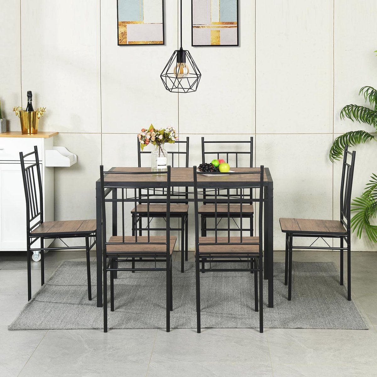Eettafel en Stoelen Set 4 - Keuken Tafel met Omkeerbaar Blad en Vintage Houtnerf