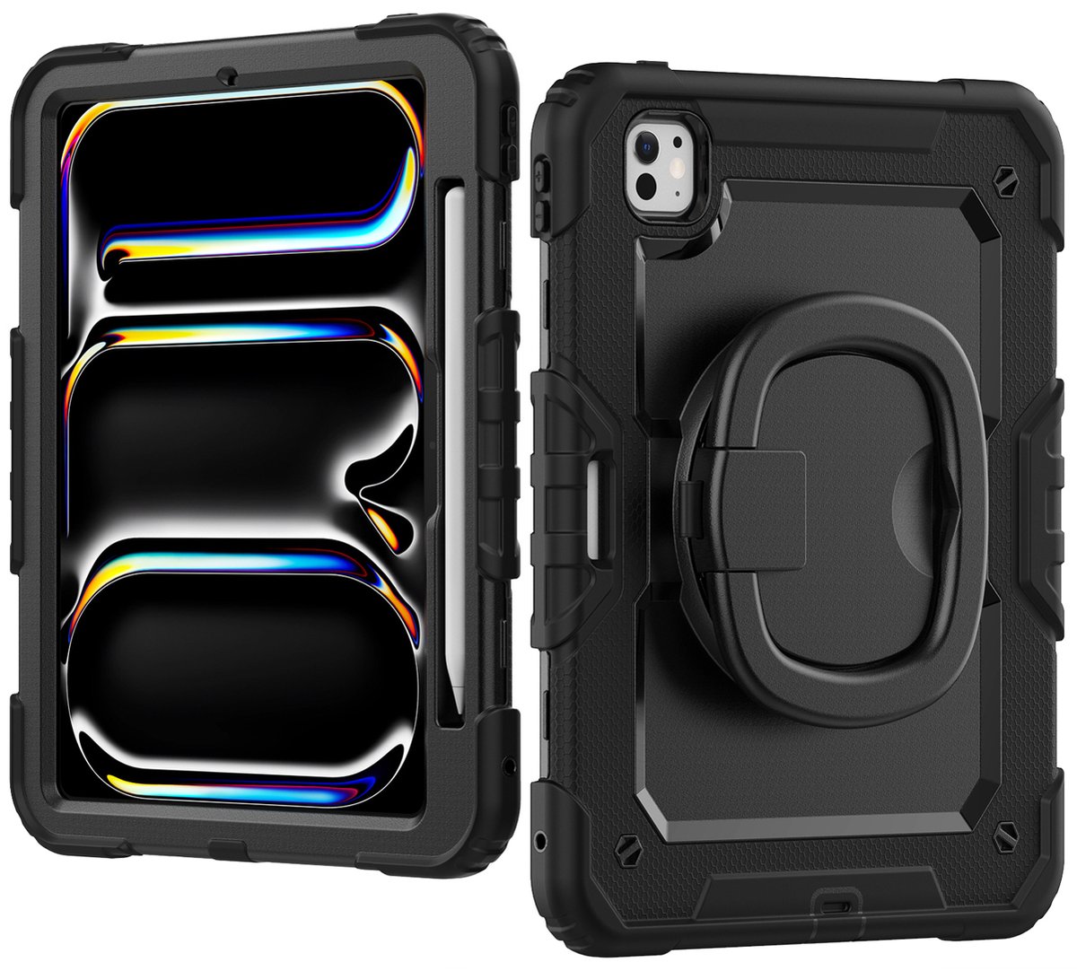 Mobilize Tablethoes geschikt voor Apple iPad Pro 11 Inch (2024) Hardcase Backcover | Mobilize Rotating Defender + Schouderband | Schokbestendig iPad Pro 11 Inch (2024) Telefoonhoesje | Anti Shock Proof + Standaard - Zwart