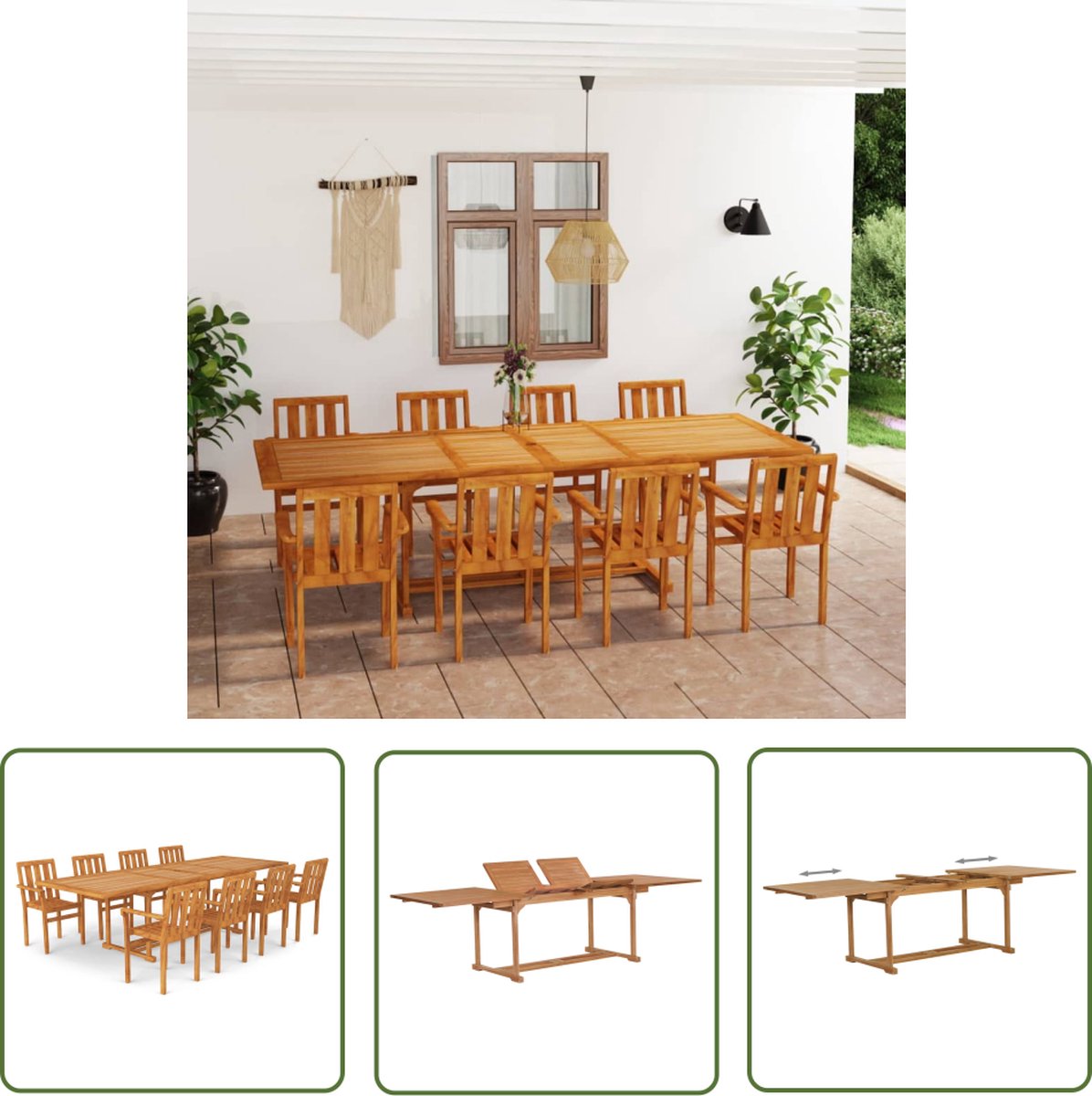 The Living Store 9-delige Tuinset massief teakhout - Tuinstoel - Teak Meubilair - Buitentafel - Eetkamerset - Lounge Set