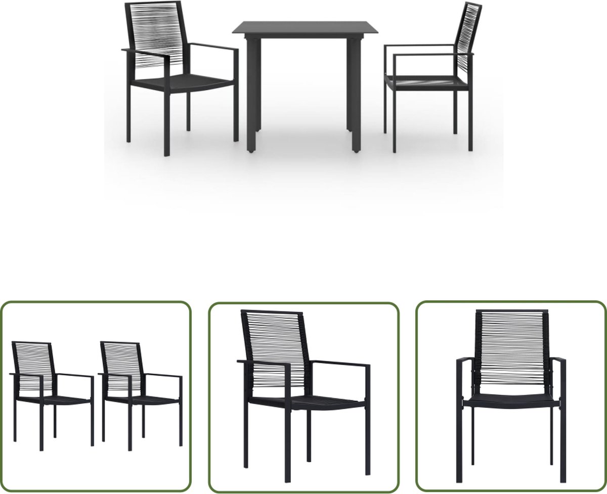 The Living Store 3-delige Tuinset - Tuinstoel - Eetkamerstoel - Tuintafel - Outdoor Furniture - Zwarte Tuinset