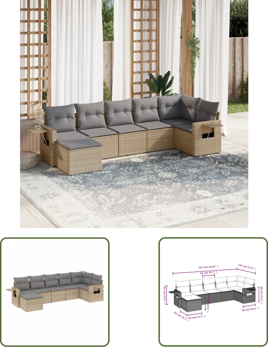 The Living Store 7-delige Loungeset met kussens poly rattan beige - Loungeset - Tuinset - Lounge Set - Buitendecoratie - Garden Furniture The Living Store 7-delige Loungeset met kussens poly rattan beige - Loungeset - Tuinset - Lounge Set - Buitendecoratie - Garden Furniture - Afbeelding 1