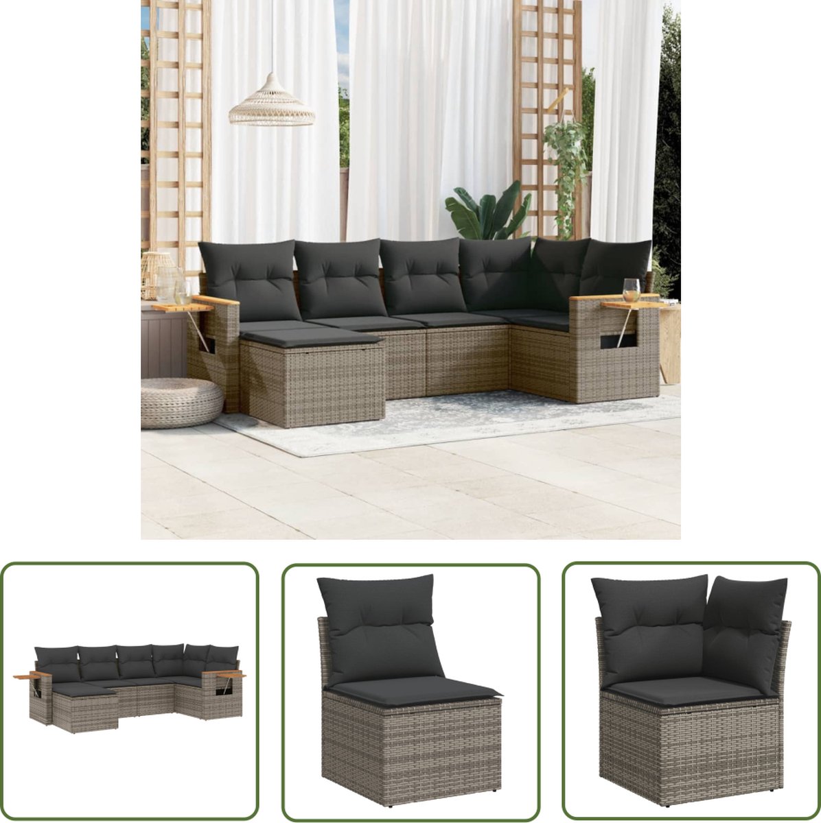 Poly rattan grijze loungeset met kussens en tuinmeubels - The Living Store.