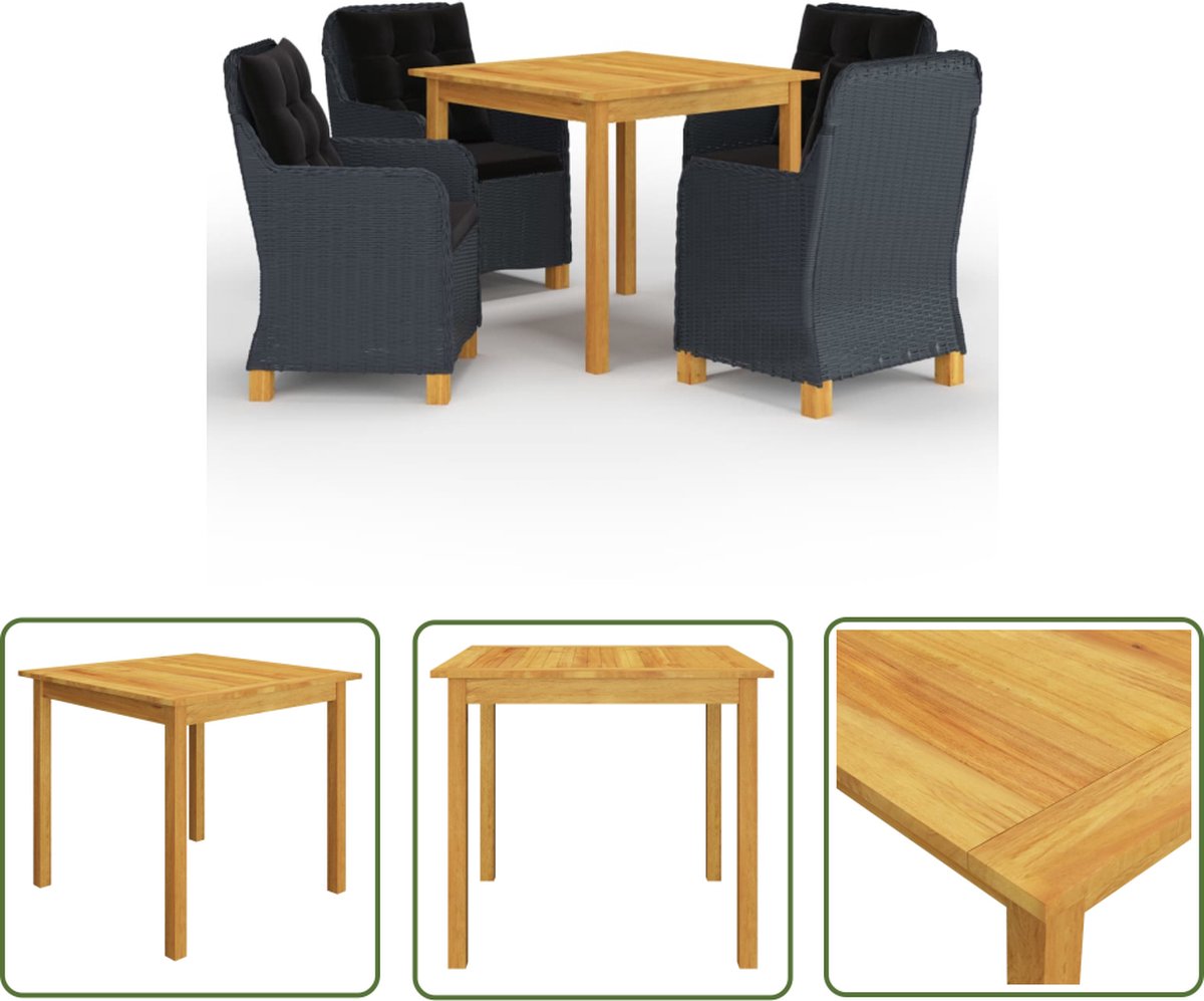 Moderne donkergrijze 5-delige tuinset van acaciahout - tuinbank, eetkamertafel, lounge set.
