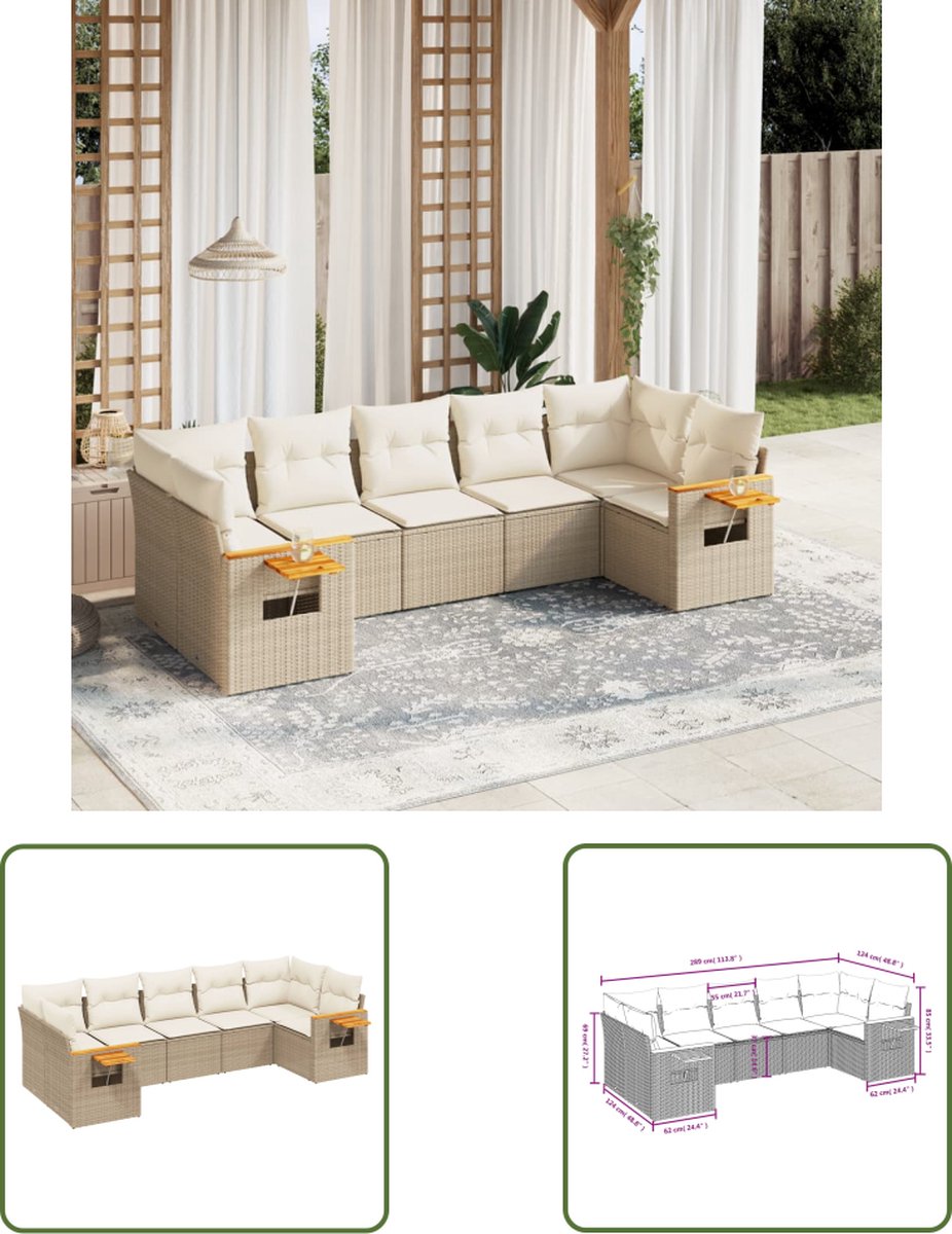 Luxe beige poly rattan loungeset met kussens voor buiten - The Living Store.