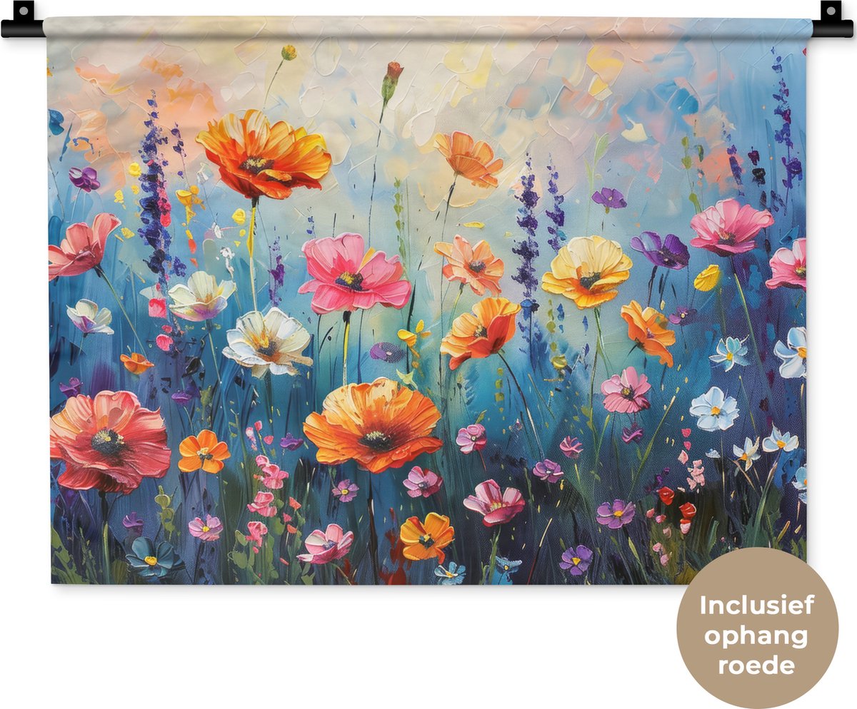 Wandkleed 60x45 cm - Wanddoek Bloemen - Natuur - Waterverf - Kunst - Wandtapijt - Wandkleden