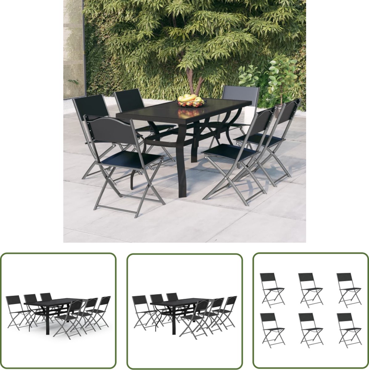 The Living Store 7-delige Tuinset grijs en zwart - Tuinstoel - Tuintafel - Lounge Set - Outdoor Furniture - Balkonset